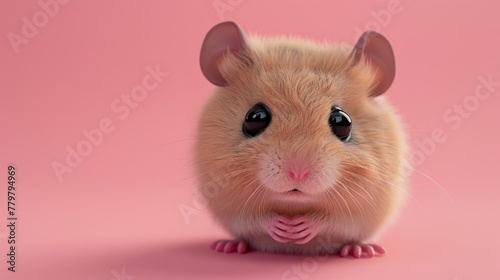 Big-headed, big-eyed hamster, 3D render, on a pastel background, emphasizing its cute, cuddly nature.