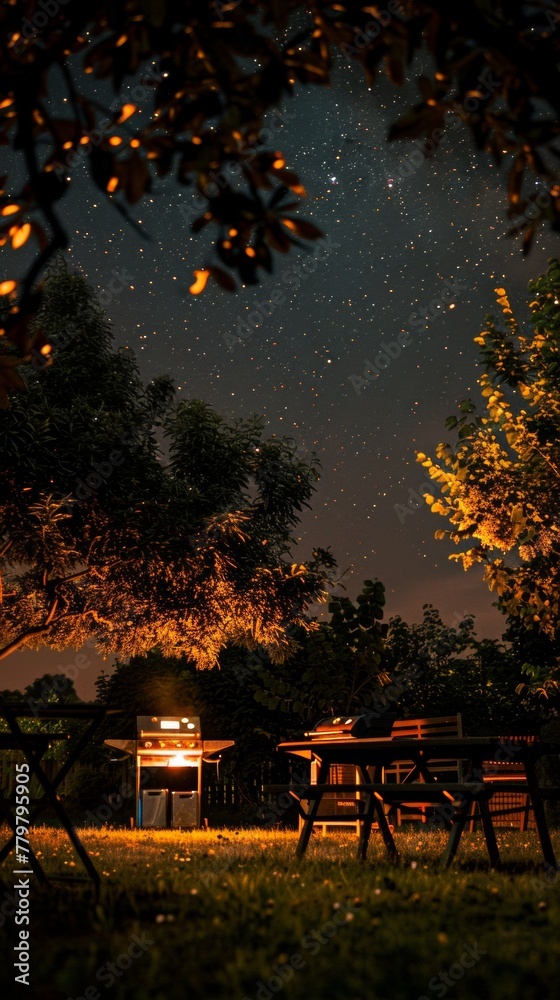 The warm glow of the BBQ under a canopy of stars The warm glow of the BBQ under a canopy of stars