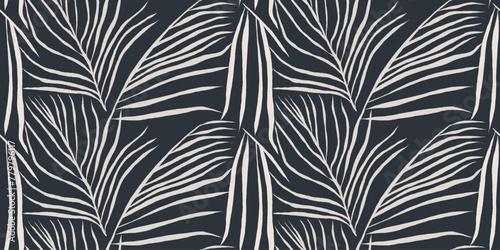 Minimalist botanical print. Hand drawn leaves silhouette collage contemporary seamless pattern.  © Irina