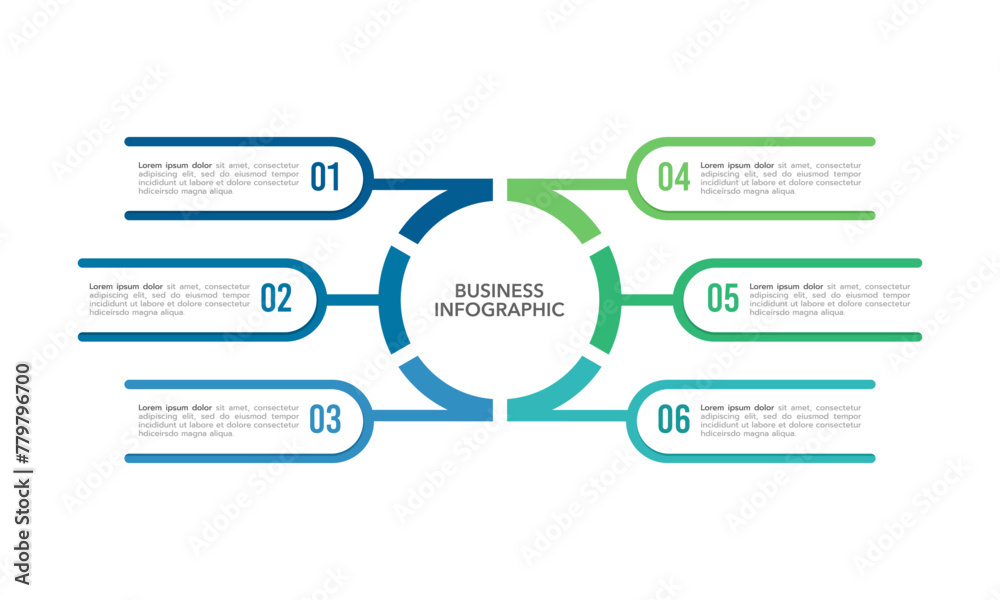 6 process infographic design template. Business presentation, and organization. Vector illustration. - obrazy, fototapety, plakaty 
