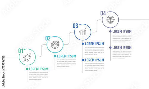 4 Process Timeline Infographic thin line design template. Business presentation. Vector illustration.
