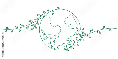 Earth line art style vector illustration, Earth day line art illustration, environment day line art vector illustration	
