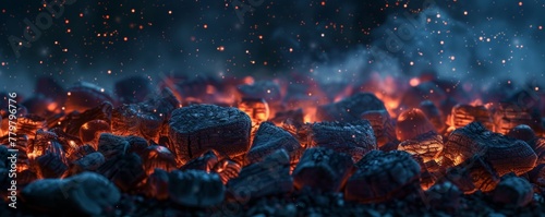 Warm embers of the barbecue pit reflect a night sky full of stars photo