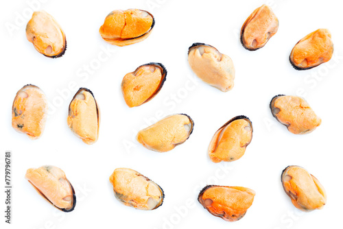 Peeled Mussels isolated on white background, Sea Food