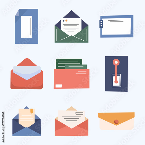 Envelopes Vector Isolated Flat Illustrations Collection. Perfect for different cards, textile, web sites, apps
