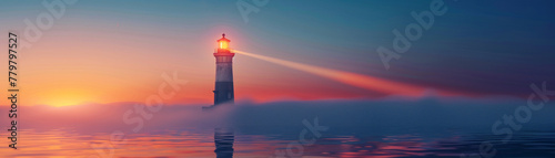 A lighthouse illuminating a path over uncharted waters, symbolizing the vision guiding exploration towards a promising future