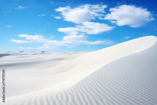 Pristine white sand dunes stretching as far as the eye can see. © Hafsa