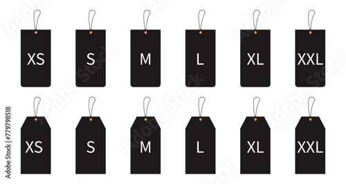 Clothes sizes sign XS S M L XL XXL. Label icon vector.