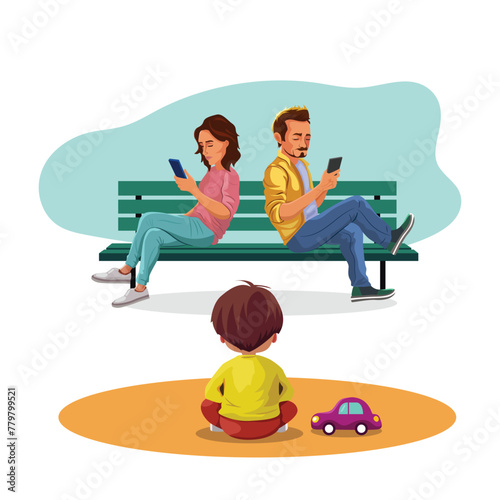Parents on the phone ignoring their child