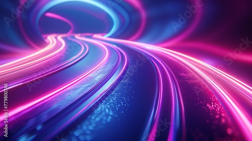 3D render  abstract background with neon light lines warp  in the style of blue and pink