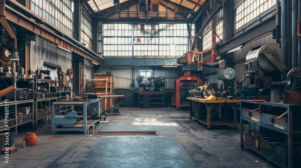 The interior of a metalworking workshop within a contemporary industrial facility. - obrazy, fototapety, plakaty 