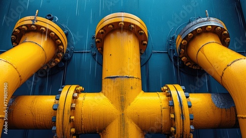Skyline of Industry: Vibrant Yellow Pipes and Valves