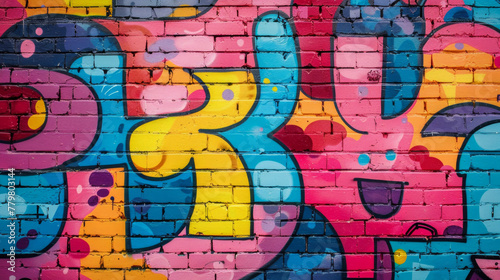 A colorful wall with graffiti on it