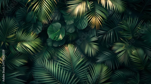 Lush green tropical palm leaves with depth and texture © Natalia