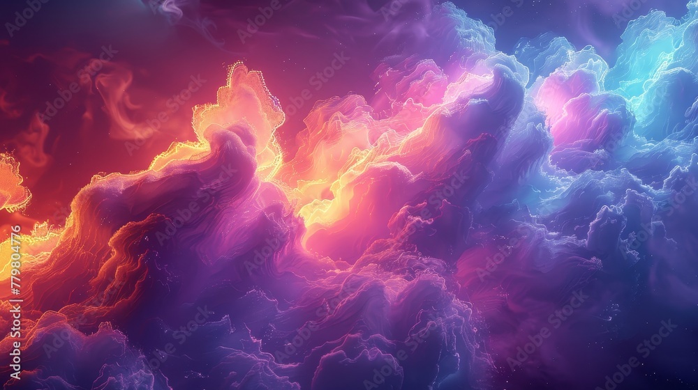A 3D render of a colorful cloud with glowing neon, representing the beauty of chaos and complexity - obrazy, fototapety, plakaty 