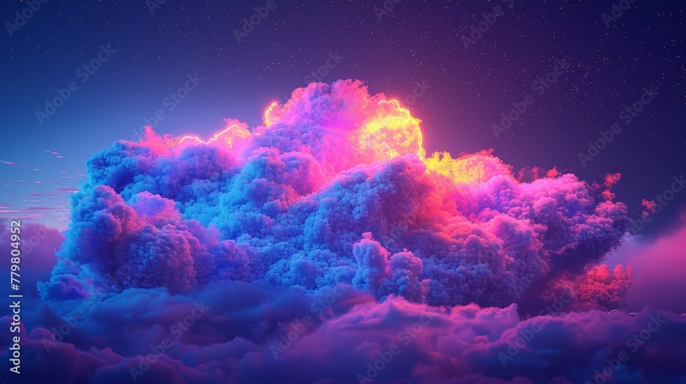 A 3D render of a colorful cloud with glowing neon A 3D render of a colorful cloud with glowing neon