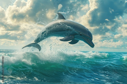 Majestic Dolphin Vaulting in Aquamarine Horizon © Andrii 
