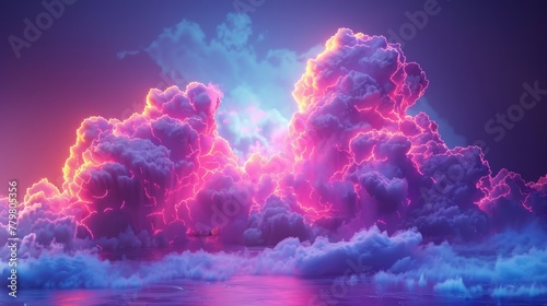 A 3D render of a colorful cloud with glowing neon, symbolizing a portal to another dimension photo