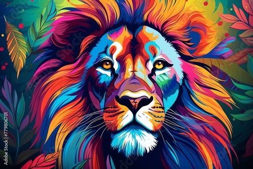 Colorful portrait of a lion  creative illustration in bright colors  pop art style