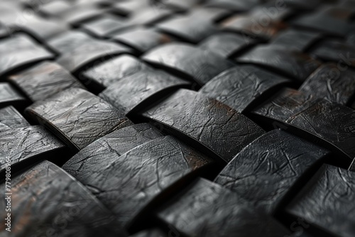 Detailed image capturing the intricacy and elegance of a finely woven black leather surface, showcasing textures