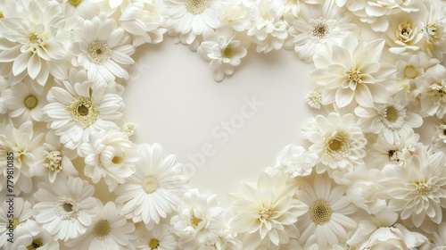 Cream and white floral arrangement forming a heart shape with a clear center