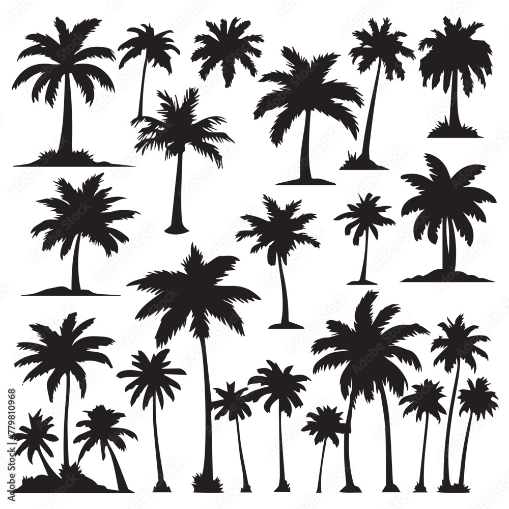 Vector palm tree silhouette clip art sets 1