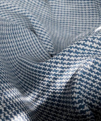 Blue and white patterned crumpled blanket rug 3d render