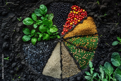 A pie chart divided into segments of different crops