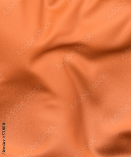 Looking down onto a piece of wrinkled orange leather close up 3d render