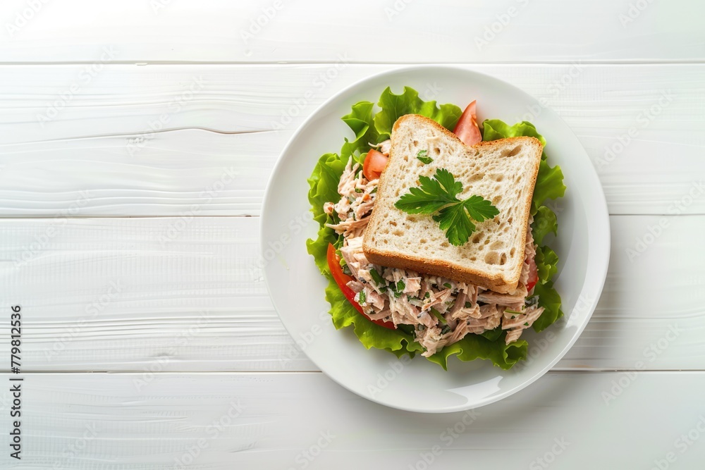 top view of a Delicious Tuna Salad Sandwich on plate
