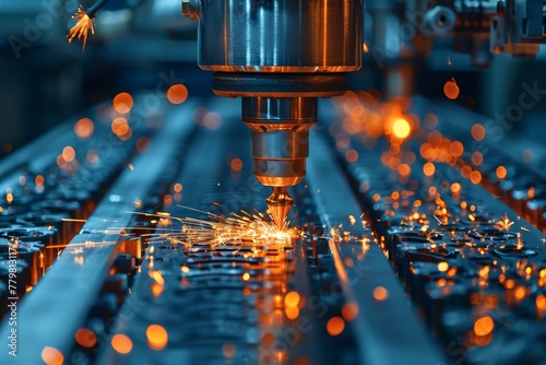 A dynamic image of a CNC machine in action with sparks flying from the metal being milled, portraying modern manufacturing