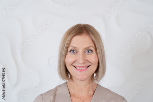 Skin care. Beautiful senior woman smiling, senior people lifestyle photo