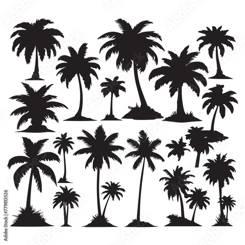 Vector palm tree silhouette clip art sets 1