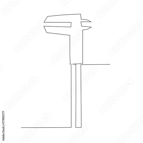 A vernier scale or caliper continuous line drawing and simple hand drawn style vector design element. Illustration for industrial and construction