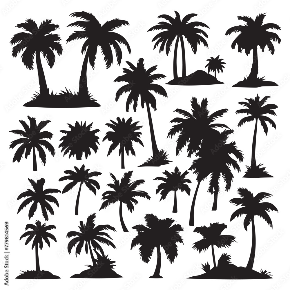 Vector palm tree silhouette clip art sets
