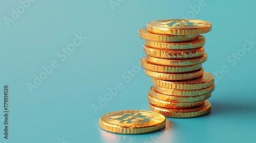 Stack of Golden Coins Isolated on Blue ,Generative ai, 