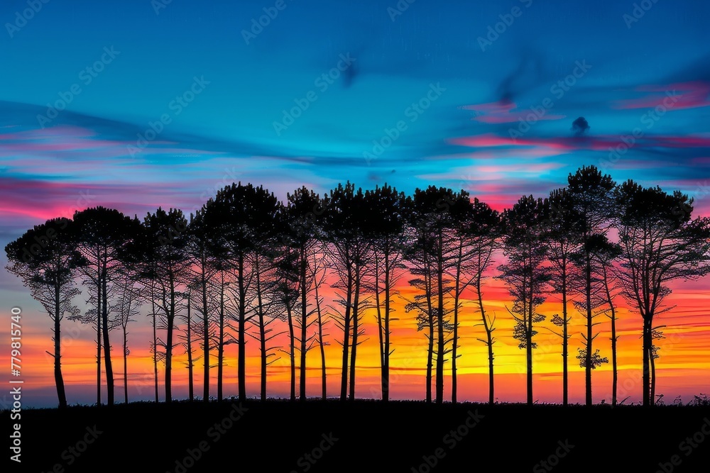 Majestic Trees Silhouetted by Vibrant Sunset Hues