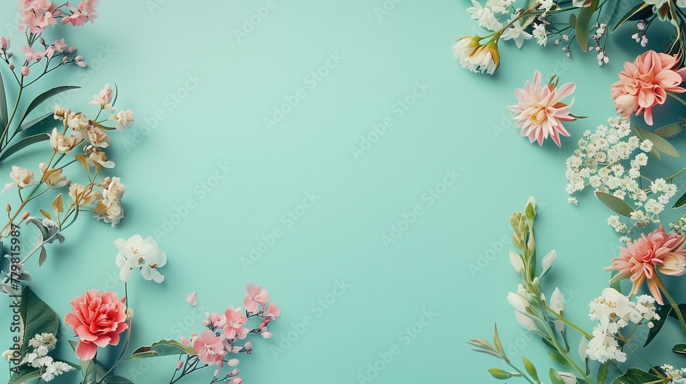 Banner image of beautiful flowers on green background with copy space.