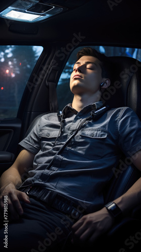 Driver fatigue detection technology captured in a serene interior scene, emphasizing alertness and safety