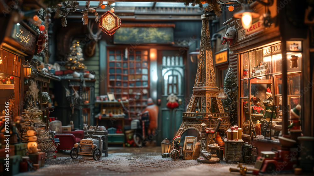 Miniature Winter Wonderland, Charming Festive Market Scene
