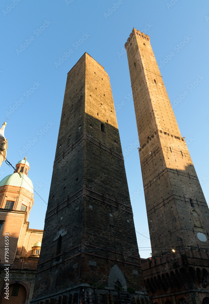 Two towers Asinelli and Garisenda in Bologna, Emilia-Romagna, Italy