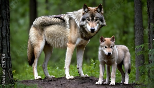 A-Wolf-With-A-Protective-Stance-Guarding-Its-Youn-