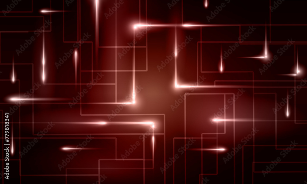 Abstract network connection technology with connected dots and lines. Big data visualization. dark red background.