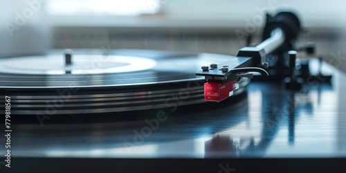 A record player with a red needle on it photo