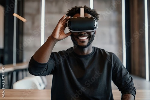 A man wearing VR glasses experiencing metaverse