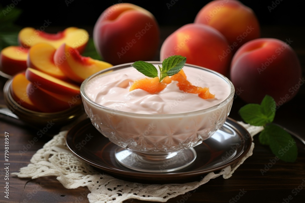 Fruity Peach yogurt food. Fruit drink organic. Generate Ai Fruity Peach yogurt food. Fruit drink organic. Generate Ai