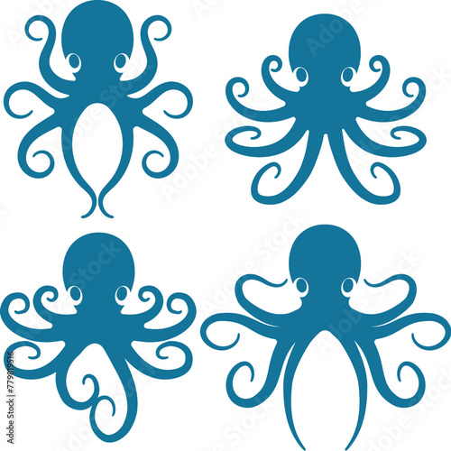Octopuses blue silhouettes