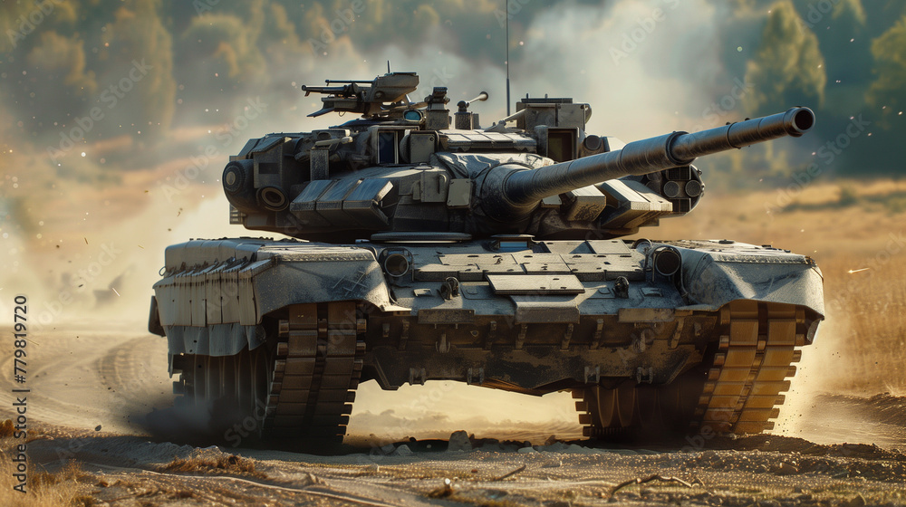 modern military tank in warzone 