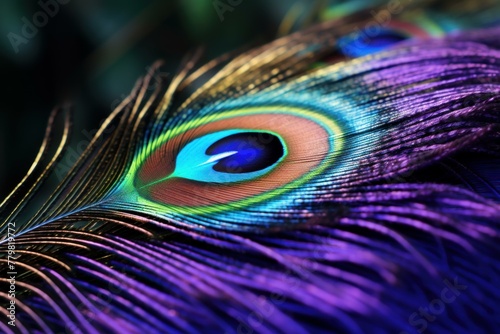 Exotic Peacock feather. Color art beauty. Generate Ai photo