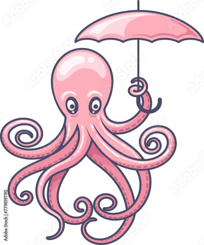 Cute pink octopus with umbrella © vectortatu